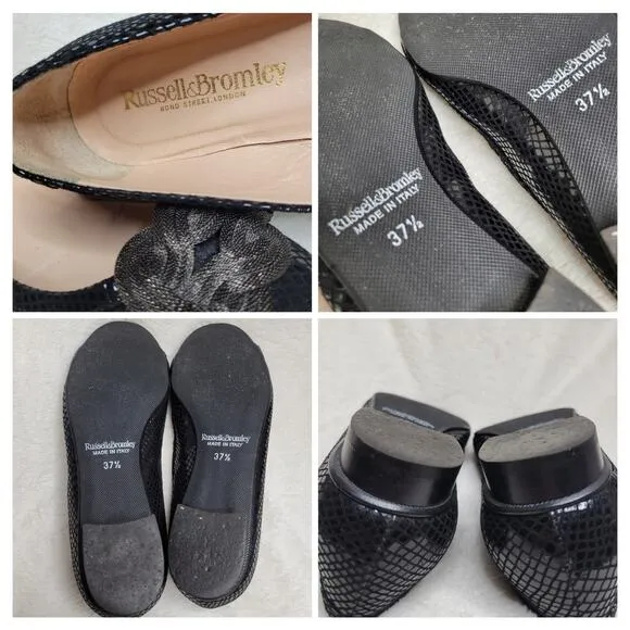 Russell &amp; Bromley Mesh Chain Leather Snakeskin Low Heel Flats Made in Italy✨️US7