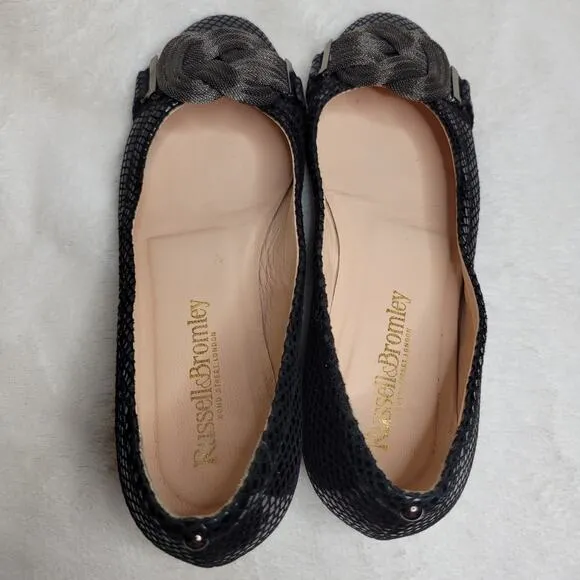 Russell &amp; Bromley Mesh Chain Leather Snakeskin Low Heel Flats Made in Italy✨️US7
