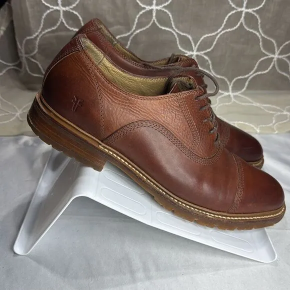 (S5) Frye James Bal Lug Oxford Men's Brown Leather Lace Up Cap Toe Shoes Sz 9.5