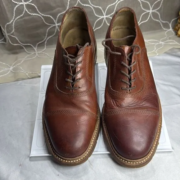 (S5) Frye James Bal Lug Oxford Men's Brown Leather Lace Up Cap Toe Shoes Sz 9.5