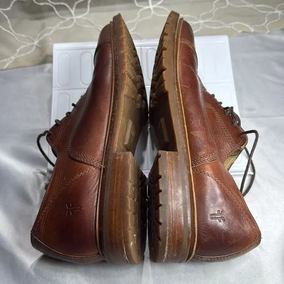 (S5) Frye James Bal Lug Oxford Men's Brown Leather Lace Up Cap Toe Shoes Sz 9.5