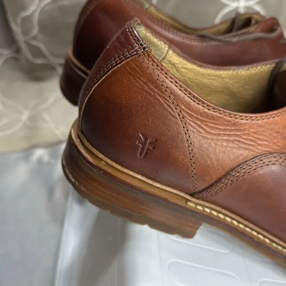 (S5) Frye James Bal Lug Oxford Men's Brown Leather Lace Up Cap Toe Shoes Sz 9.5