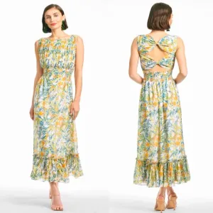 Sachin   Babi Floral Dress Size 4 Sleeveless Floral Ruffle Hem Bow Back Dress