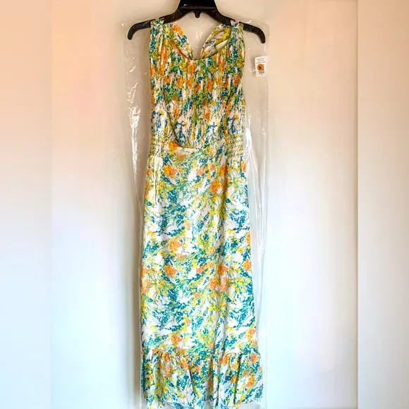 Sachin   Babi Floral Dress Size 4 Sleeveless Floral Ruffle Hem Bow Back Dress