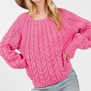 SAGE   FIG Cable-Knit Long Sleeve Sweater