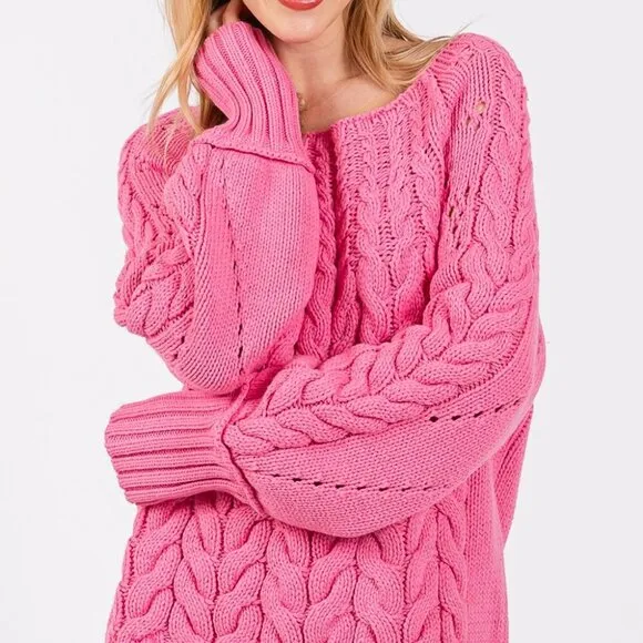 SAGE   FIG Cable-Knit Long Sleeve Sweater