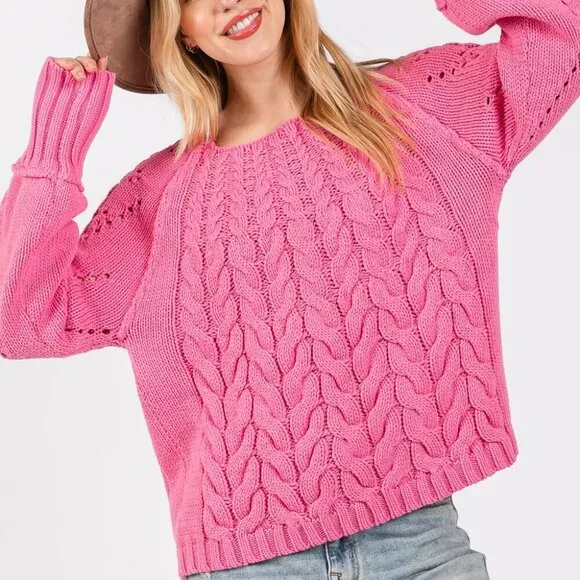 SAGE   FIG Cable-Knit Long Sleeve Sweater