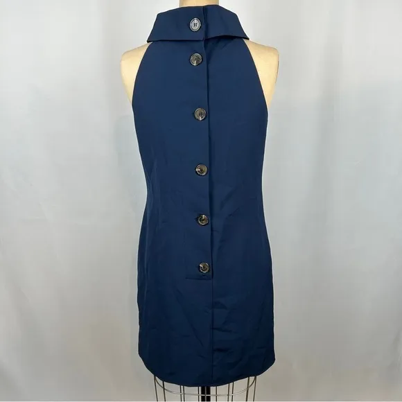 Sail to Sable STS Mock Turtleneck Navy Blue Button Back Mini Shift Dress Small