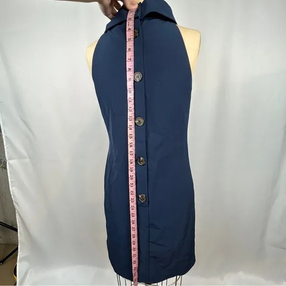 Sail to Sable STS Mock Turtleneck Navy Blue Button Back Mini Shift Dress Small