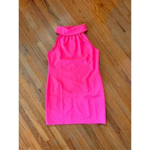 Sail to Sable Neon Pink Rolled Collar Sheath Dress Buttoned Back Size XL