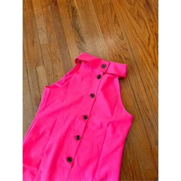 Sail to Sable Neon Pink Rolled Collar Sheath Dress Buttoned Back Size XL