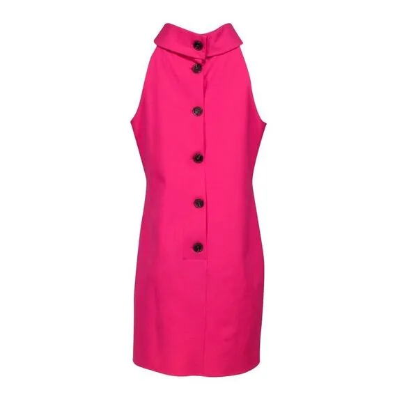 Sail to Sable Neon Pink Rolled Collar Sheath Dress Buttoned Back Size XL