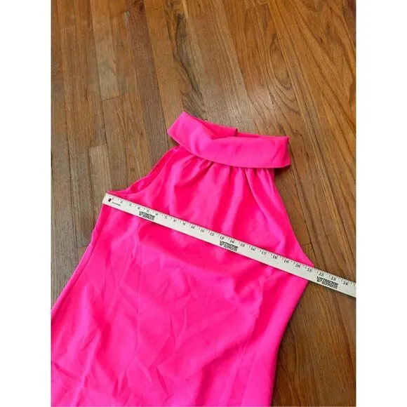 Sail to Sable Neon Pink Rolled Collar Sheath Dress Buttoned Back Size XL