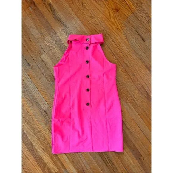 Sail to Sable Neon Pink Rolled Collar Sheath Dress Buttoned Back Size XL