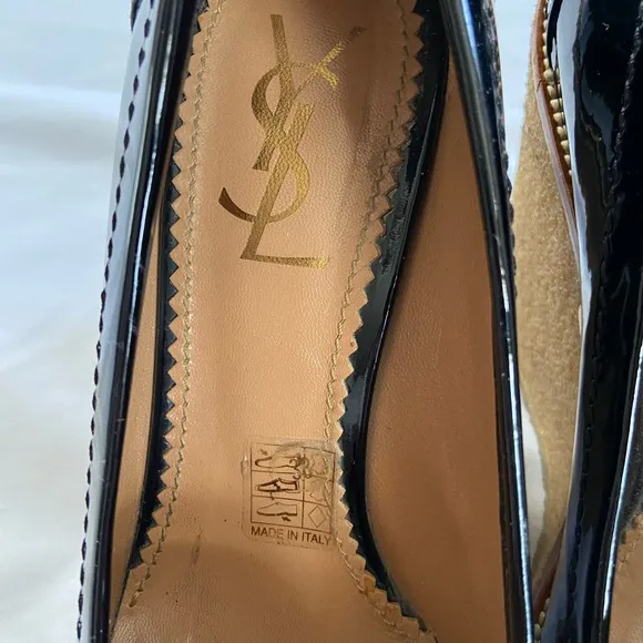 Saint Laurent YSL Patent Leather Wedge Loafer Platform Black Rubber Ida Moccasin