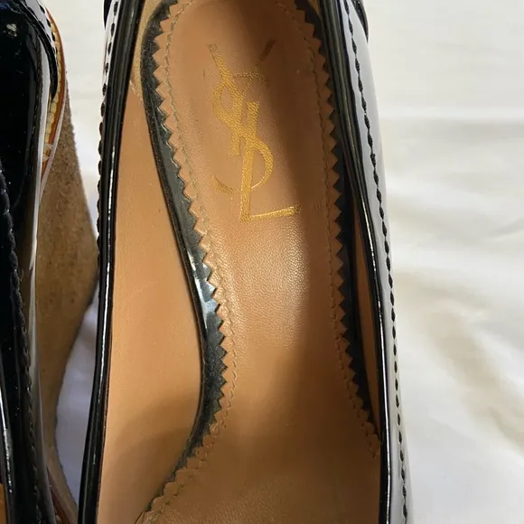 Saint Laurent YSL Patent Leather Wedge Loafer Platform Black Rubber Ida Moccasin