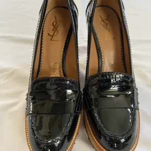Saint Laurent YSL Patent Leather Wedge Loafer Platform Black Rubber Ida Moccasin