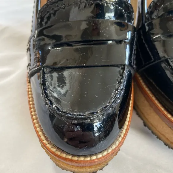 Saint Laurent YSL Patent Leather Wedge Loafer Platform Black Rubber Ida Moccasin