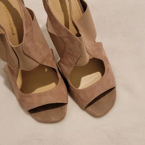 SAKS FIFTH Avenue Carina Nude Slingback Suede Open toe heels Size 8