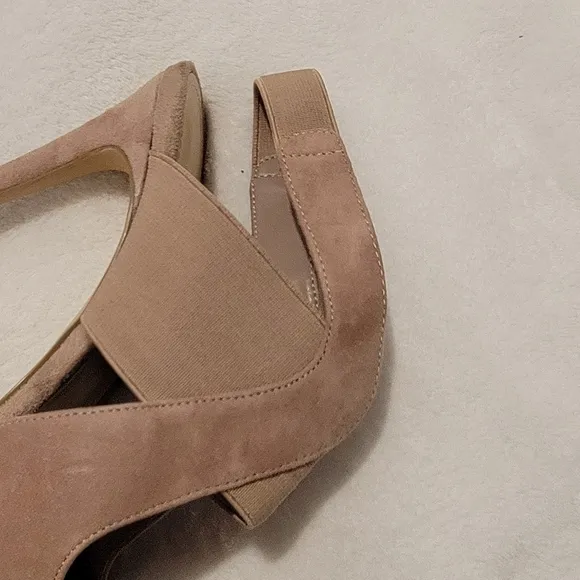 SAKS FIFTH Avenue Carina Nude Slingback Suede Open toe heels Size 8