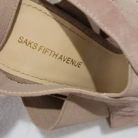 SAKS FIFTH Avenue Carina Nude Slingback Suede Open toe heels Size 8
