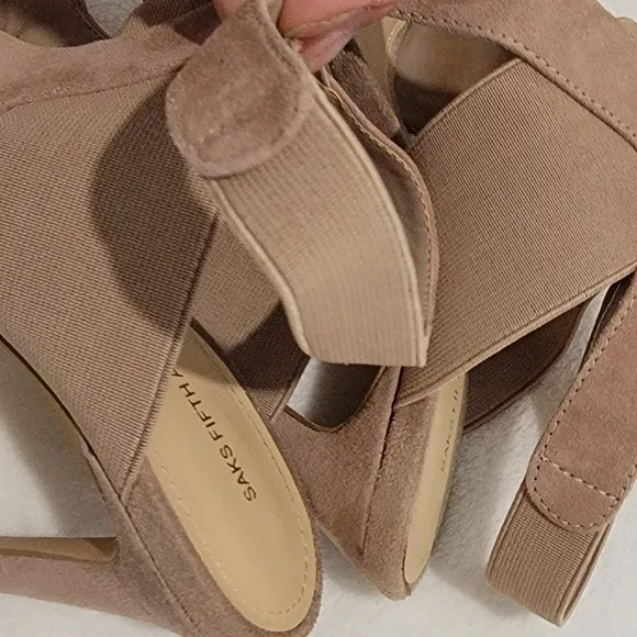 SAKS FIFTH Avenue Carina Nude Slingback Suede Open toe heels Size 8
