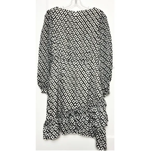 SALONI Silk Velvet Burnout Puff Long Sleeve Asymmetrical Ruffle Tier Hem Dress 4