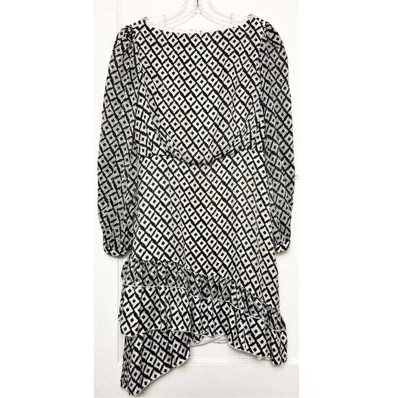 SALONI Silk Velvet Burnout Puff Long Sleeve Asymmetrical Ruffle Tier Hem Dress 4