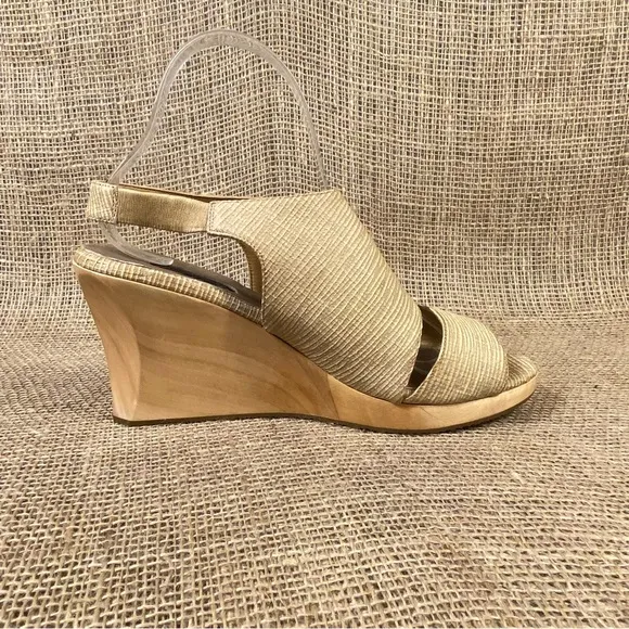 Salpy sandals wedges platform Beige  Wood high heels open Toe size 8