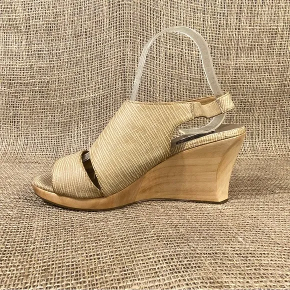 Salpy sandals wedges platform Beige  Wood high heels open Toe size 8