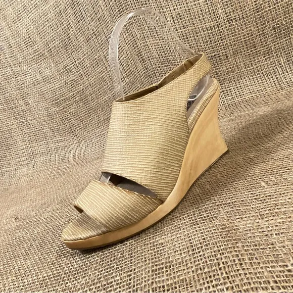 Salpy sandals wedges platform Beige  Wood high heels open Toe size 8