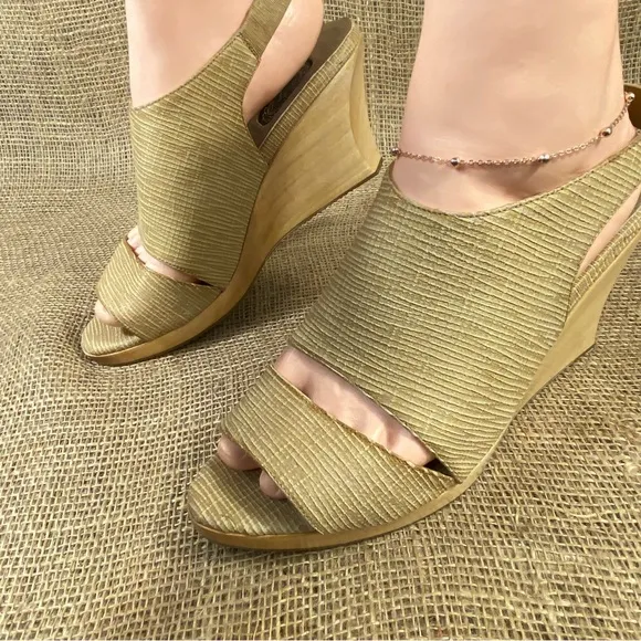 Salpy sandals wedges platform Beige  Wood high heels open Toe size 8