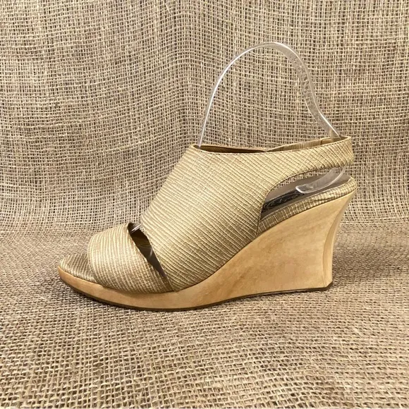 Salpy sandals wedges platform Beige  Wood high heels open Toe size 8