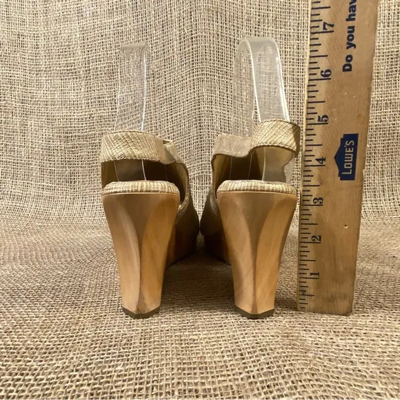 Salpy sandals wedges platform Beige  Wood high heels open Toe size 8