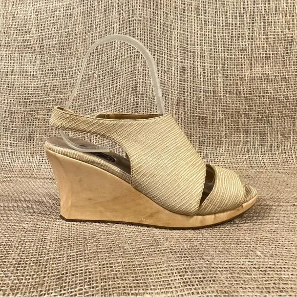 Salpy sandals wedges platform Beige  Wood high heels open Toe size 8
