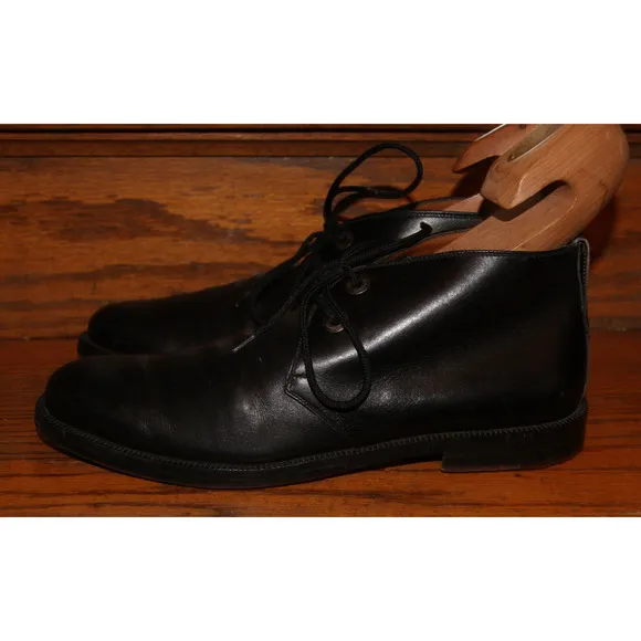 Salvatore Ferragamo Black Leather Chukka Lace Up Ankle Boots Shoes Men's 7.5 D