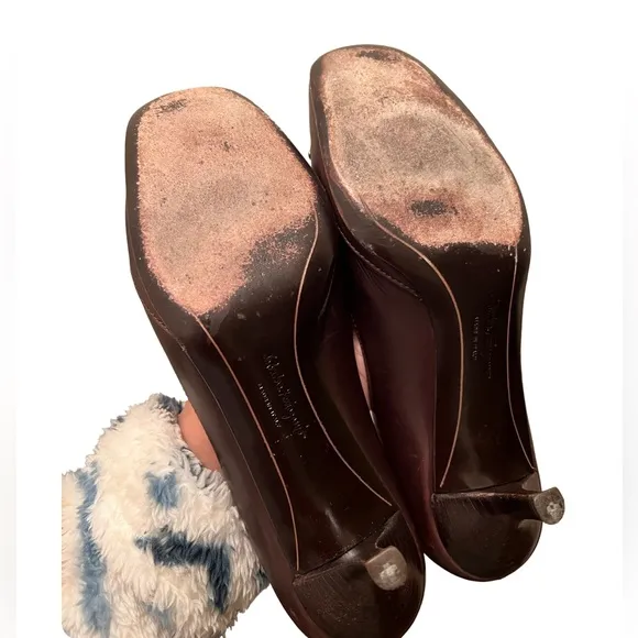 Salvatore Ferragamo Brown Leather Square Toe Pumps