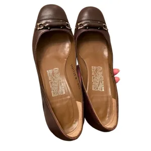 Salvatore Ferragamo Brown Leather Square Toe Pumps