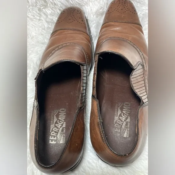 SALVATORE FERRAGAMO Classic Brown Leather Men's Shoes Pictured AS IS