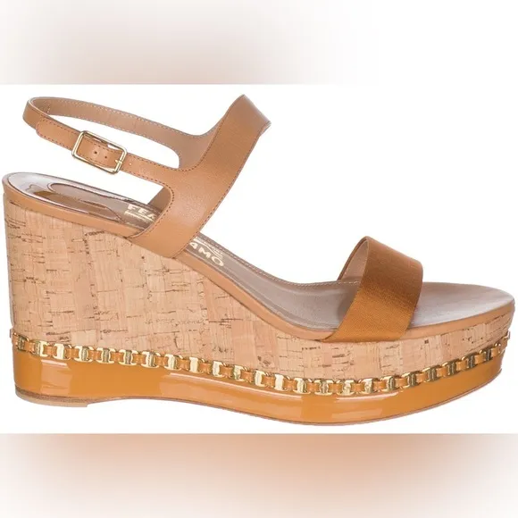 🔥Salvatore Ferragamo Mollie Chain Cork Wedges Size 10🔥