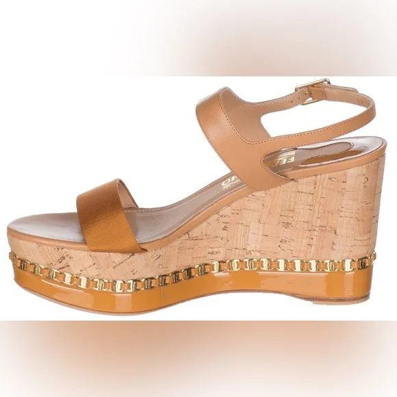 🔥Salvatore Ferragamo Mollie Chain Cork Wedges Size 10🔥