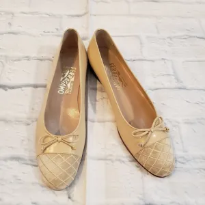 Salvatore Ferragamo Tan Leather &amp; Suede Quilted Flats Women’s Size 8 2A