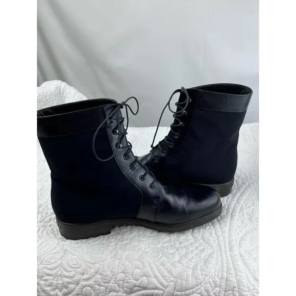 Salvatore Ferragamo Womens 7 Black Lace Up Leather Fabric Y2K Combat Boots