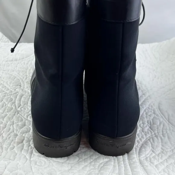 Salvatore Ferragamo Womens 7 Black Lace Up Leather Fabric Y2K Combat Boots