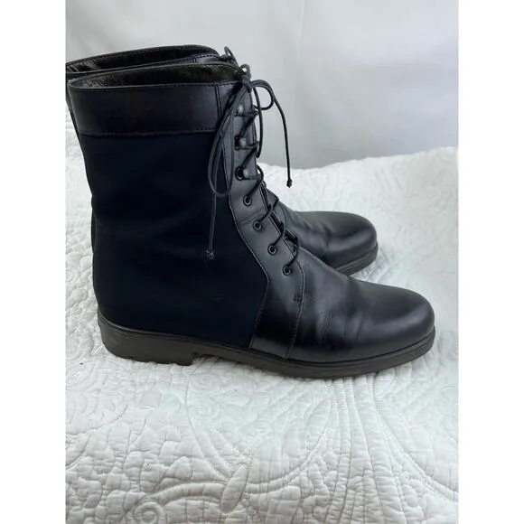 Salvatore Ferragamo Womens 7 Black Lace Up Leather Fabric Y2K Combat Boots