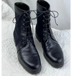 Salvatore Ferragamo Womens 7 Black Lace Up Leather Fabric Y2K Combat Boots