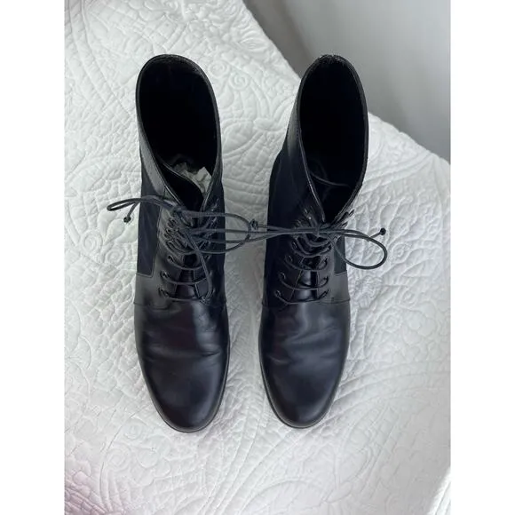 Salvatore Ferragamo Womens 7 Black Lace Up Leather Fabric Y2K Combat Boots