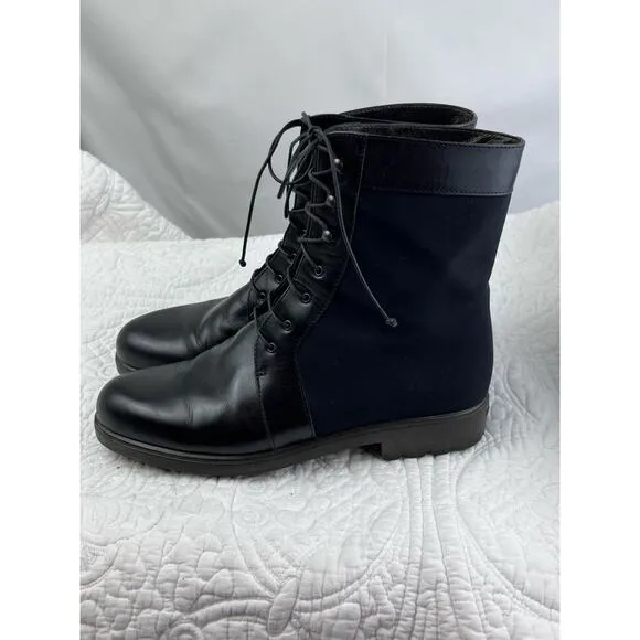 Salvatore Ferragamo Womens 7 Black Lace Up Leather Fabric Y2K Combat Boots