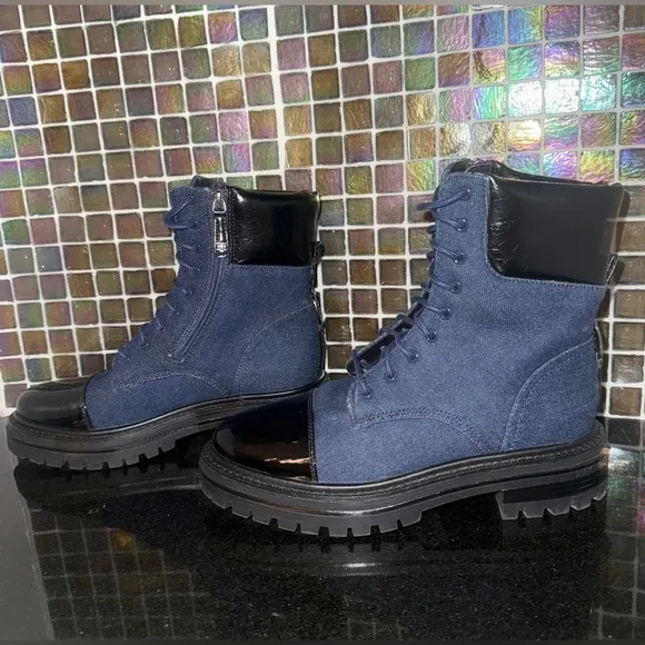 SAM EDELMAN ALEIS LACE UP DENIM BOOTS