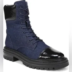SAM EDELMAN ALEIS LACE UP DENIM BOOTS